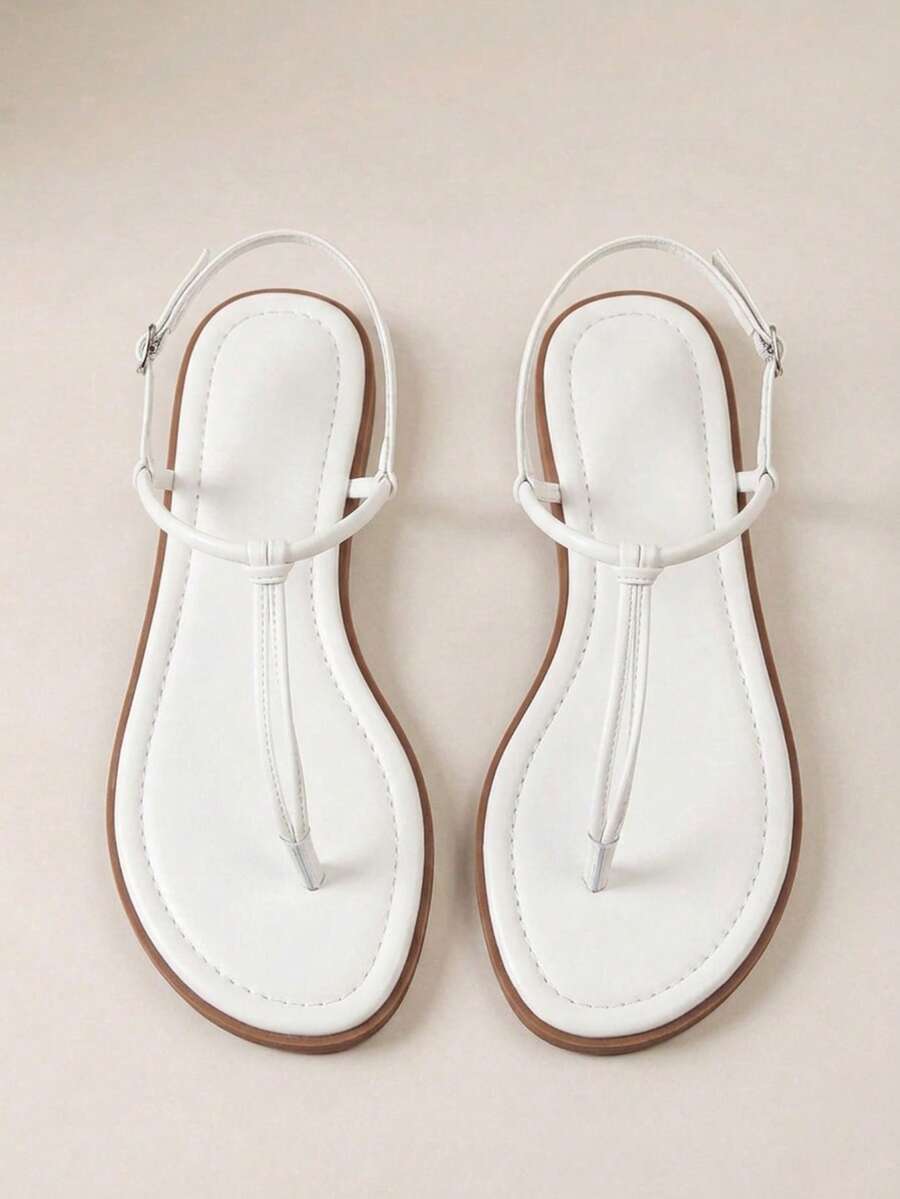 HighSole 女士平底凉鞋,趾带设计,舒适百搭,适合春夏户外/室内穿着,简约时尚,适合度假、日常通勤,优雅复古风。 - 白色 - 查看 1