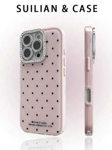 1PC Cute Pink Polka Dot Fashion Phone Cases 1pc Cute INS Style Polka Dot Rhinestone Camera Flash Phone Case Compatible With IPhone 17 Pro 16 Plus 12 15 11 Pro Max 13 14 Plus 17 Pro Max 16 Pro Max 16 Pro Shock-Absorbing 2-In-1 Phone Case Suitable For Family Friends And Couples Spring Gift Birthday Party - Baby Pink - View 4