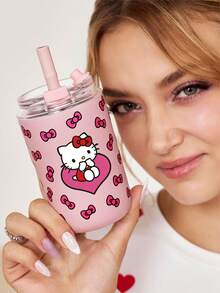 HELLO KITTY AND FRIENDS | SHEIN 300ml/10oz 不鏽鋼材質防漏蓋隨附吸管杯，適用熱飲與冷飲，適配大多數汽車杯架，送禮佳品 - 粉色 - 查看 2
