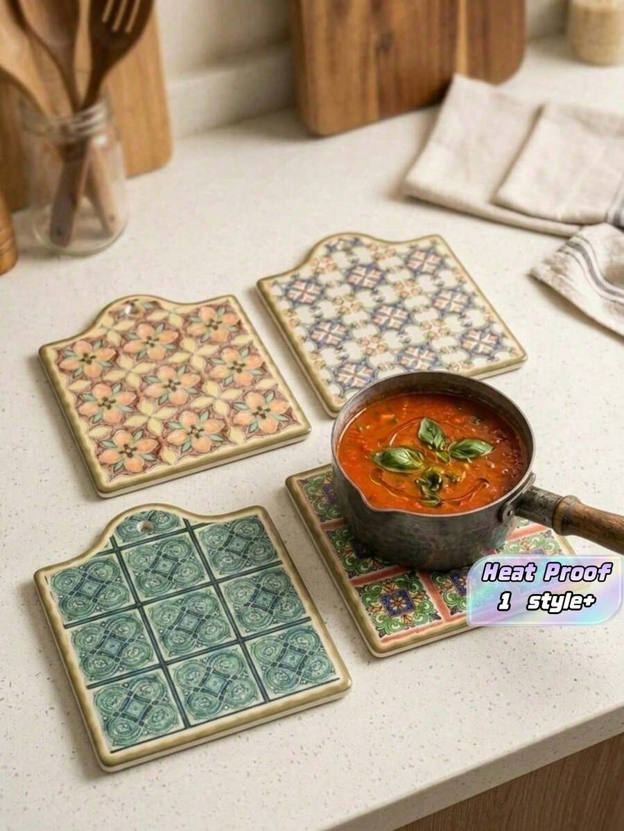 Cirelle 1PC Ceramic Coasters, Moroccan Patterned Trivets For Hot Pots And Pans, Heat Resistant Decorative Hot Pads, Vintage Talavera Style Kitchen Table Mats - Multicolor - View 1