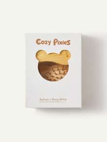 Cozy Pixies 2件組嬰兒護理工具，羊毛梅花木梳貓咪造型可愛梳子，禮盒組，新生兒梳刷 - 彩色 - 查看 3