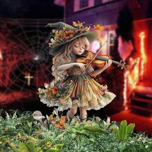 1 Buah Set Papan Berdiri Akrilik 2D 30 cm Motif Penyihir Biola Bunga untuk Dekorasi Taman Halloween Rumah Pesta Festival Musim Gugur Dekorasi Seram - Beraneka warna - View 2