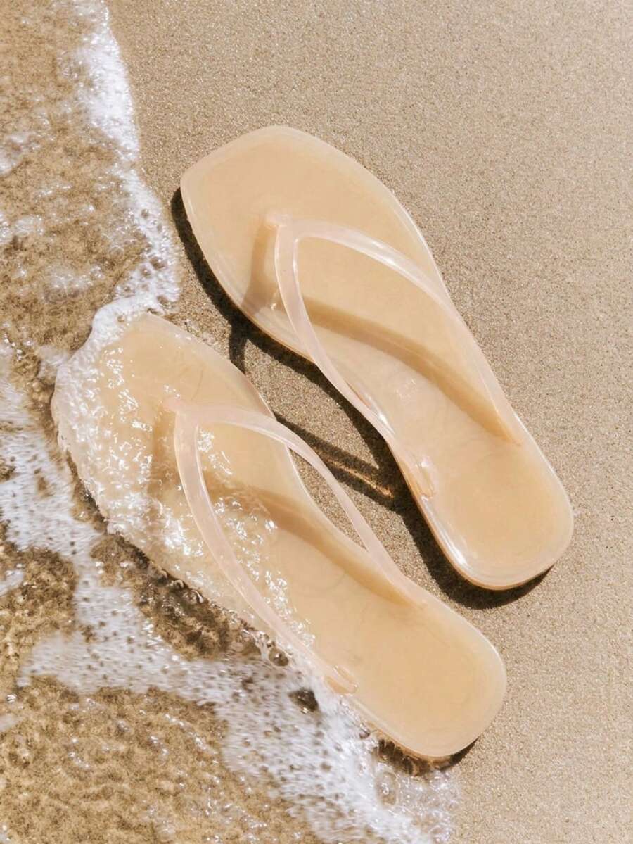 Grefit Spring And Summer New Square Toe Flat Bottom Leisure Vacation Simple Pink Flat Bottom Sandals Slippers Women's Flip-Flops - Dusty Pink - View 1