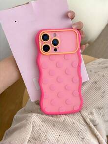 1PC Peach Pink Wavy Macaron Polka Dot Phone Case Compatible With IPhone 18/18 Pro/18 Pro Max Frosted Semi Transparent Matte Finish Shockproof Cover For Women Girls - Multicolor - View 2