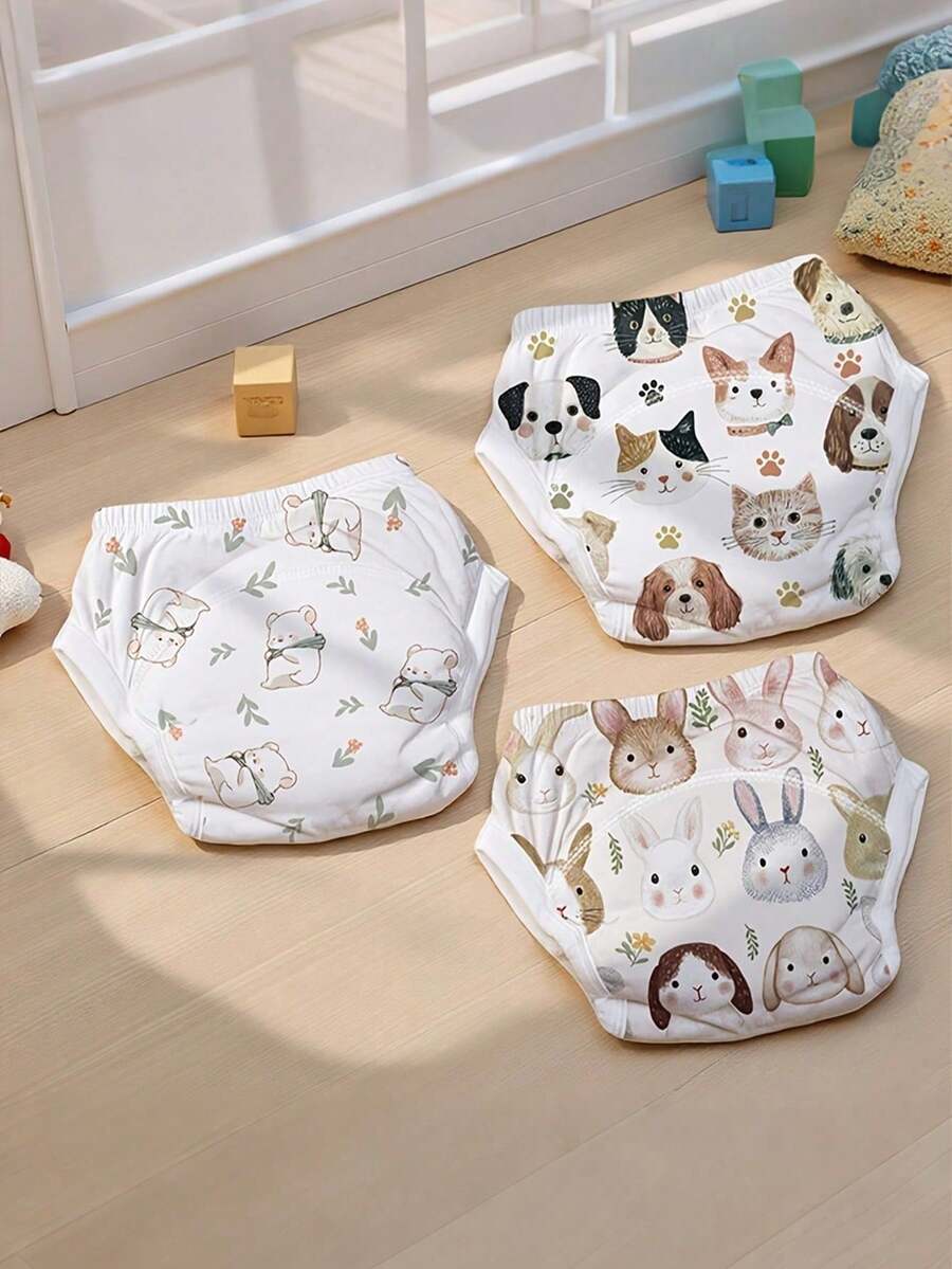 Baby Small Animal Toilet Training Pants, Breathable And Water-Absorbing Washable Diaper Panties, Infant Diaper Abstinence Practice Pants 3 Packs - Multicolor - View 1