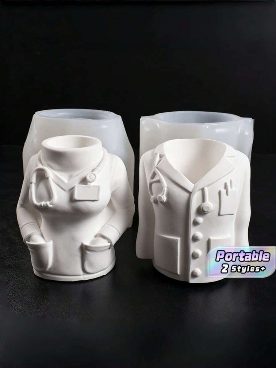 Male & Female Doctor Figurine Pen Holder Silicone Mold, Christmas Desktop Ornament Craft Mold For Handmade Home Decor. - pen holder - View 1