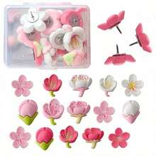 12pcs/24pcs Sakura Flower Push Pins, Floral Decorative Thumbtacks, Suitable For Bulletin Board, Photo Wall, Map, And Other Office/School Supplies And Decorations, Resin Material - A - View 8