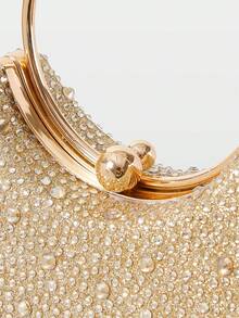 MOTF WOMEN'S FASHION GOLD HOT DIAMOND DINNER BAG, METAL RING PORTABLE BOX BAG, FOR PARTIES, DINNERS, CHRISTMAS, NEW YEAR, WEDDINGS, GIFTS - Gold - View 6