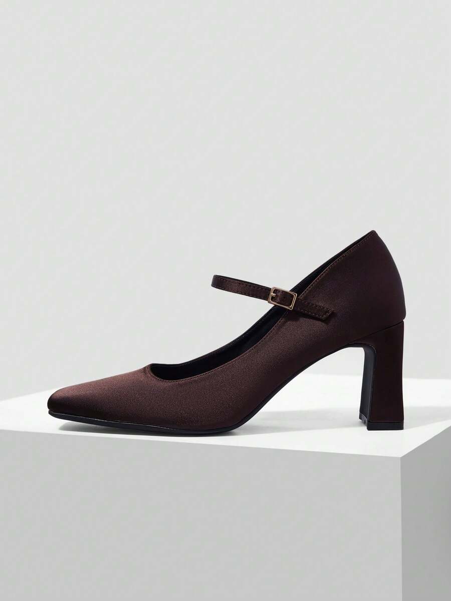 MOTF PREMIUM WOMEN SQUARE TOE CHUNKY HEEL PUMPS VALENTINE'S DAY SPRING SHOES - Coffee Brown - View 2