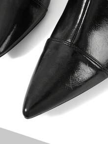 Mnmlis Pointed Thin Heel Short Boots Women's Autumn And Winter New Pleated Soft Leather Thin Boots Rear Zipper Temperament Cat And Short Boots - Black - View 4