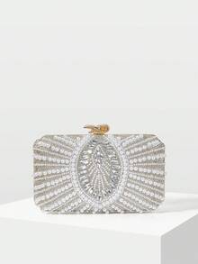 MOTF LADIES FASHION PEARL DIAMOND SILVER DINNER CLUTCH FOR PARTIES, CHRISTMAS, NEW YEAR GIFTS, WEDDINGS, DRESS MATCHING - Silver - View 3
