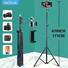 Teckwe 62.99inch Mobile Phone Bracket Phone Tripod And Selfie Stick, Expandable Phone Tripod Stand With Phone Holder, Compatible With Phone Android Phones - Black - View 9