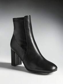 Solezae Women's Comfortable & Fashionable Almond Toe Side Zipper Block Heel Ankle Booties - Black - View 4