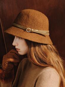 Opalesca Topi Nelayan Wol Warna Polos Retro untuk Wanita, Topi Tinggi Dekoratif dengan Gesper Sabuk, Topi Baskom Musim Gugur dan Musim Dingin - Coffee Brown - View 6
