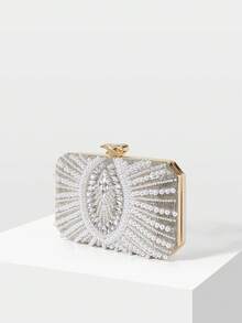 MOTF LADIES FASHION PEARL DIAMOND SILVER DINNER CLUTCH FOR PARTIES, CHRISTMAS, NEW YEAR GIFTS, WEDDINGS, DRESS MATCHING - Silver - View 2