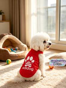 One Piece Of Adidog Patterned Printed Anti-Flea, Anti-Dander, Heat-Insulating, Breathable Sports Vest Suitable For Indoor And Outdoor Use For Cats And Dogs. - Red - View 1