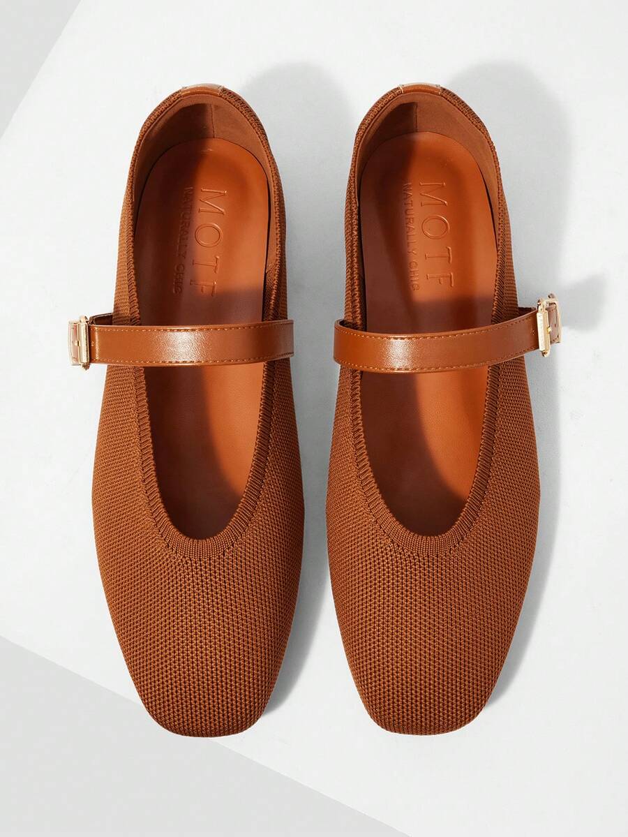 MOTF PREMIUM PU LEATHER BUCKLE MARY JANE FLAT SHOES FOR CHRISTMAS SPRING SHOES - Brown - View 2