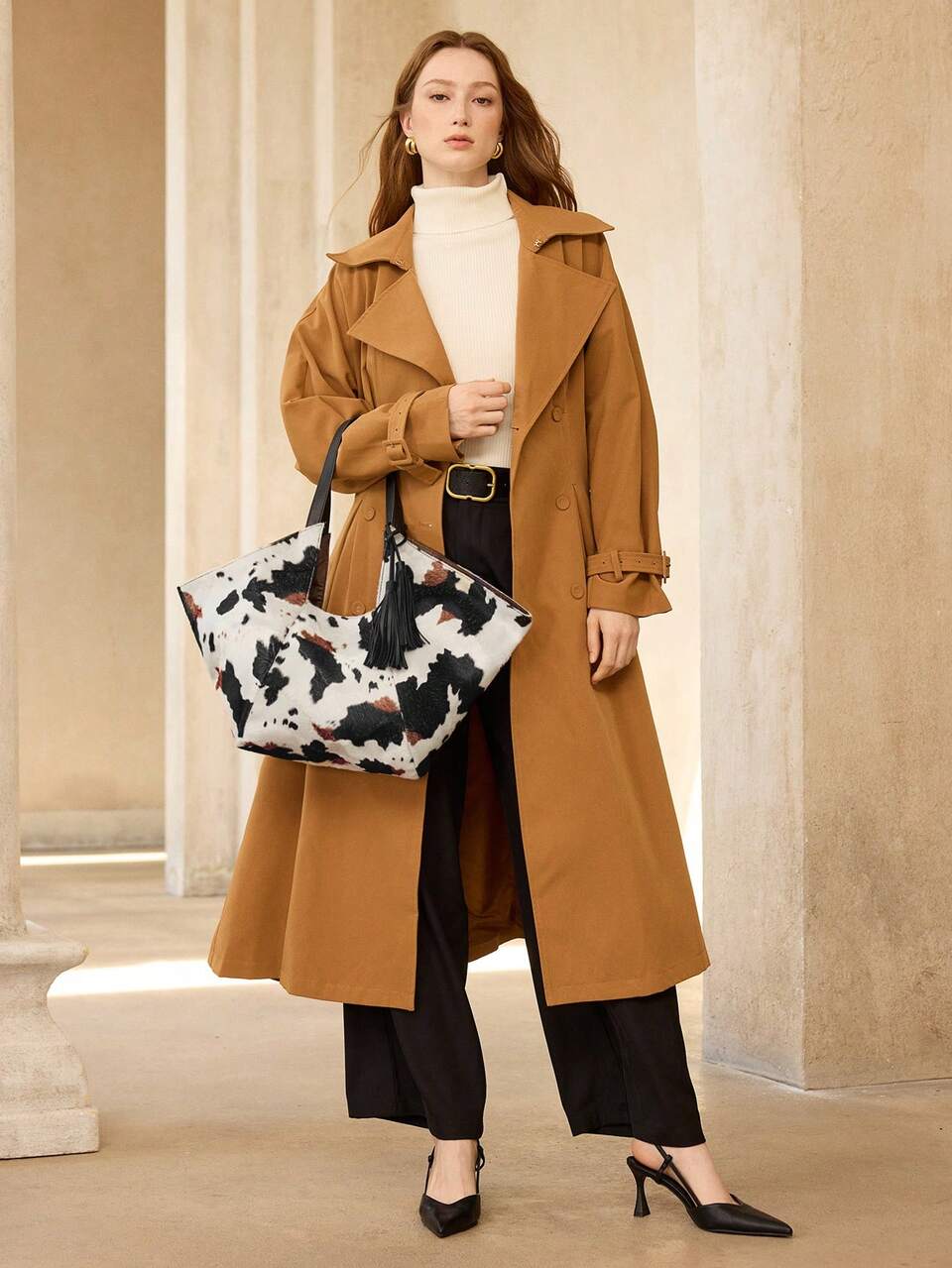 MOTF WOMEN'S FASHION COW PATTERN IMITATION PLUSH LARGE-CAPACITY TOTE SHOULDER WOMEN'S BAG, FRINGED PENDANT, FOR DAILY, SHOPPING, VACATION, TRAVEL