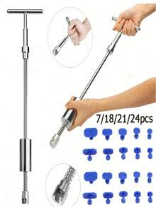 24 Piece Set Of Car Dent Repair Tools, T-Shaped Puller, Professional Manual Tool Set For Unpainted Cars, Suitable For Repairing Car Hail Damage Manual Tool Set - Silver - View 10