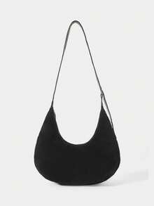 SHECARRY Ladies' Fashionable Black Shoulder Bag, Exquisite Rivet Decoration, Simple Crescent Bag, For Daily, Commuting, Shopping, Festivals - Black - View 4