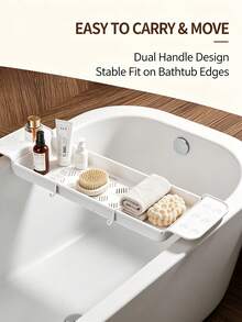 1pc Expandable Bathtub Caddy Tray, Adjustable Non‑Slip Bath Tub Shelf With Drain Holes, Bathroom Organizer For Soap Towel Bath Accessories - one size fits all - View 5