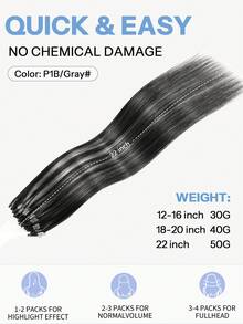 Micro Loop Human Hair Extensions Premium Remy Hair P1B/Grey Highlight Invisible Micro Link Bead Hair No Glue No Tape Design 50Pcs 12-22 Inch Anti Shedding Soft Texture Ideal For Full Head Makeover Girls & Women - S1B/Grey - View 4