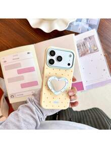 ShellaStory 心形鏡面支架，相容 Apple 17PM 手機殼，適用於 Phone 16、15，高端外觀，14 柔軟，17 清新波點時尚，個性女孩創意簡約小清新小眾 Ins 風 - 黃色 - 查看 6