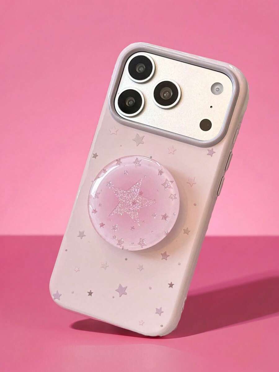 ShellaStory 漸層星星支架手機殼,適用於 Apple Phone 17 Pro 與 Phone 16,亮片裝飾,清新細膩設計,適合極簡獨特風格,包含幾何、極簡與撞色設計,小眾質感風格 - 莓粉 - 查看 1