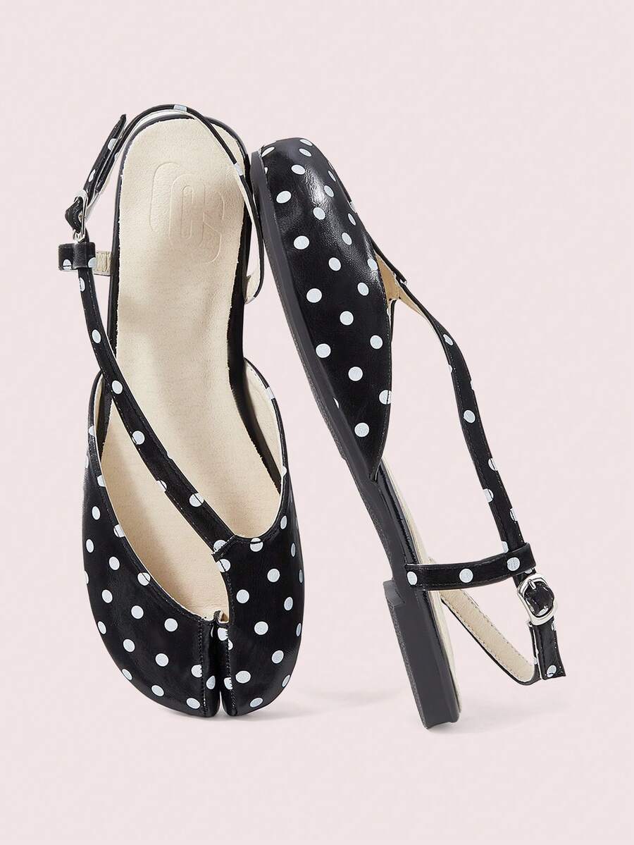 CUCCOO DOLLMOD Women's Polka Dot Tabi Slingback Backless Flats Black Casual Slip On Ballet Flat Shoes - Black polka dot - View 1