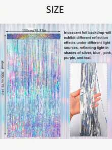 1/2Pcs Iridescent Foil Fringe Curtain, Shimmering Party Backdrop, Disco‑Themed Photo Booth Prop For Birthday Wedding Bachelorette Valentine New Year Decor - Gradient - View 4
