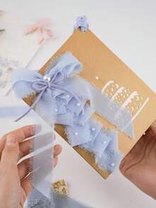 3Pcs/Set 3.8cm*490cm Polyester Fiber Gift Wrapping Ribbons, Baking Cake Ribbons, DIY Handmade Ribbons, Bouquet Ribbons Suitable For Parties, Birthdays, Wedding Souvenirs, And New Year Decorations Valentine's Day (Multiple Color) - Blue 3PCS - View 10