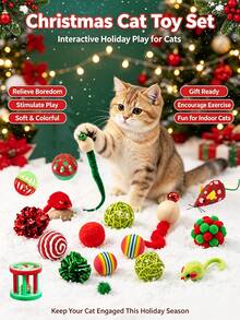 PETSIN Christmas Cat Toys Set, Interactive Kitten Toy Assortment, Indoor Cats Entertainment, Soft Crinkle Balls Mice Bite Resistant Cat Toy Pack, Holiday Xmas Gift For Small Medium Cats - Multicolor - View 7