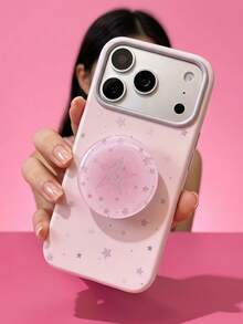 ShellaStory 漸層星星支架手機殼，適用於 Apple Phone 17 Pro 與 Phone 16，亮片裝飾，清新細膩設計，適合極簡獨特風格，包含幾何、極簡與撞色設計，小眾質感風格 - 莓粉 - 查看 2