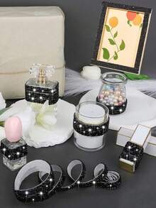 1 Roll DIY Black Self‑Adhesive Rhinestone Tape, Black AB Crystal Rhinestone Strip, Sparkling Diamond Sticker Roll For Home & Room Decor, Mirror, Vanity, Photo Frame, Craft Projects, Fabric, Car, Clothing, Bottle, Cake, Phone, Birthday, Decoration - black - View 5