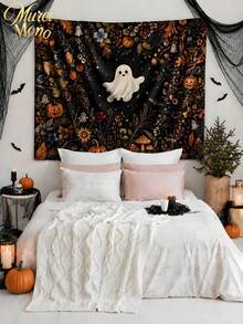 Muroi Mono 1pc Modern Square Polyester Fiber Wall Decorative Piece - Orange Skull Pattern Tapestry, Suitable For Decoration In Living Room, Bedroom, Room Decor, Wall Decor, Wall Art, Home Decor, And Suitable For Halloween Festival Decoration. - Halloween Ghost - View 12