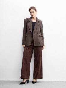 CUCCOO BIZCHIC 女款黑色麂皮質感尖頭簡約粗跟扣帶鏤空高跟鞋，適合辦公與商務穿著 - 暗夜黑 - 查看 6