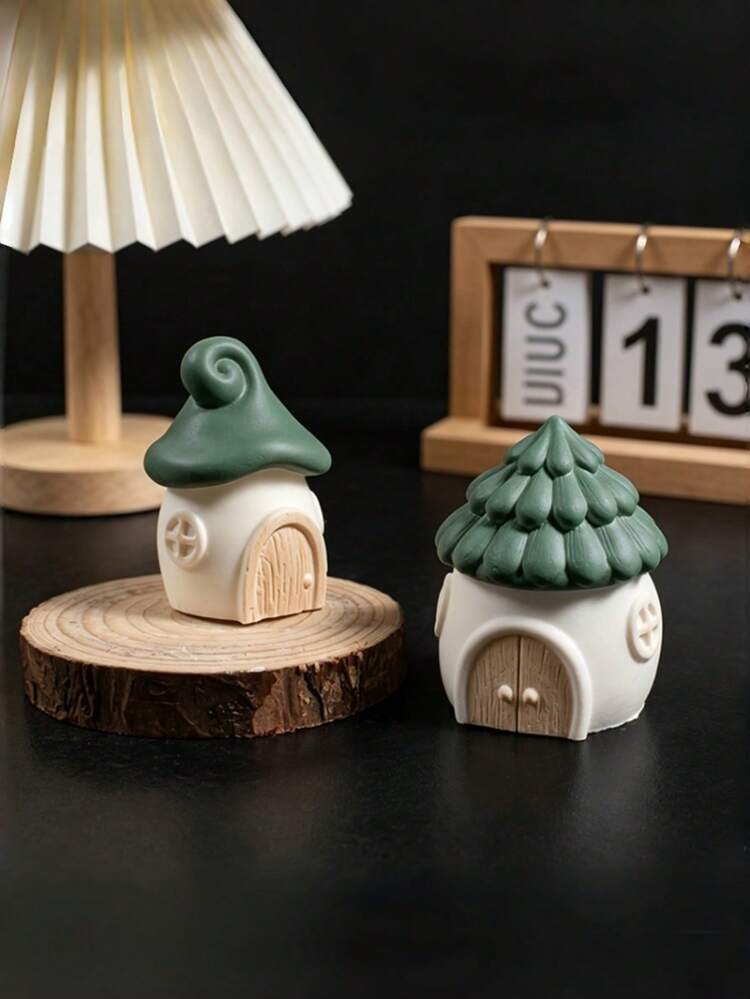 3pcsChristmas Tree House Candle Silicone Mold, DIY Gypsum Drop Glue Casting Mold, Christmas Desk Decoration, Handmade Ornament Gift - multicolor - View 3