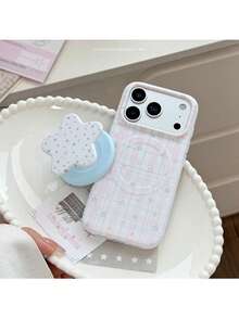 ShellaStory Sweet Dream Star Pattern + Light Star Island Magnetic Stand Star Pattern Magnetic Stand Compatible With Apple 18PM Soft Case Film Phone 16 Phone Case 15 Gentle Wind Girl, Creative, Simple Style, Fresh Style, Collage Style, Niche, Ins Style - Pink White - View 8