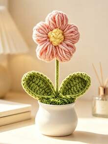1Pc Hand‑Crocheted Big Puff Flower Potted Plant, Knitted Artificial Flower Bonsai, Desktop Tabletop Ornament, Handmade Home Decor Gift - A - View 7
