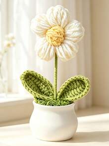 1Pc Hand‑Crocheted Big Puff Flower Potted Plant, Knitted Artificial Flower Bonsai, Desktop Tabletop Ornament, Handmade Home Decor Gift - A - View 8