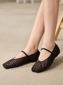 MOTF WOMEN'S FRENCH NEW HOLLOW WOVEN BALLET SHOES ELEGANT FASHION COFFEE VERSATILE CASUAL COMFORTABLE MARY JANE SHOES FALL SHOES - Coffee - View 6