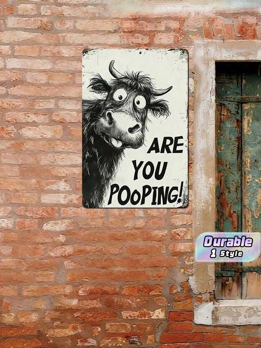 1pc Vintage Funny Yak Metal Tin Sign, Humorous Bathroom Wall Plaque With Pre-Drilled Holes, Waterproof Rustic Decor For Restroom Home, 12x8in - 1PC - View 1