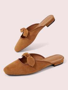 CUCCOO DOLLMOD Women's Black Casual Bow Hollow-Out Mule Flat Slip-On Shoes - Camel - Big Bow - View 3
