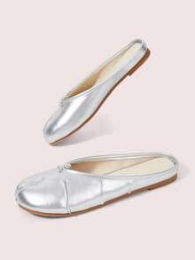 CUCCOO DOLLMOD Women's Mini Toe Knot Split‑Toe Tabi Backless Slip‑On Flat Mule Slippers Silver Fall Shoes - Silver 2 - View 3