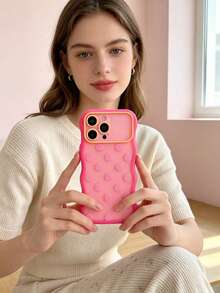 1PC Peach Pink Wavy Macaron Polka Dot Phone Case Compatible With IPhone 18/18 Pro/18 Pro Max Frosted Semi Transparent Matte Finish Shockproof Cover For Women Girls - Multicolor - View 5