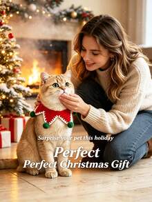 PETSIN Christmas Handmade Crochet Pet Collar, Soft Adjustable Christmas Neck Accessory, Cute Holiday Photo Prop Accessory, Suitable For Cats And Puppies, Perfect For Holiday Party - Multicolor - View 6