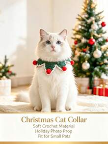 PETSIN Christmas Handmade Crochet Pet Collar, Soft Adjustable Christmas Neck Accessory, Cute Holiday Photo Prop Accessory, Suitable For Cats And Puppies, Perfect For Holiday Party - Multicolor - View 11