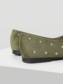 Mnmlis Suede Rivet Fashion Flat Shoes Fall Shoes - Army Green - View 3