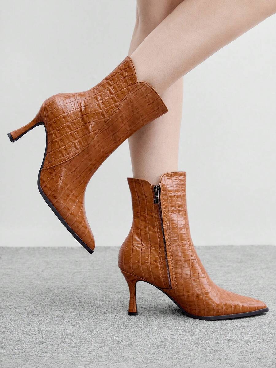 CUCCOO BIZCHIC Women's V-Cut Vertical Stitching Pointed High-Heeled Short Ankle Boots For Autumn And Winter Commuting And Dating Versatile Women's Boots Fall Boots - Brown 2 - View 1