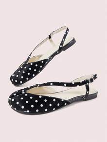 CUCCOO DOLLMOD Women's Polka Dot Tabi Slingback Backless Flats Black Casual Slip On Ballet Flat Shoes - Black polka dot - View 3